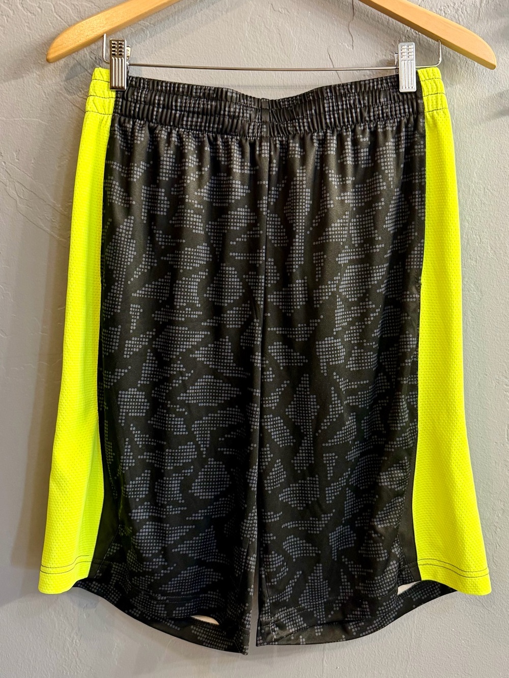 tek gear Black Athletic Shorts with Neon Yellow Side Panels